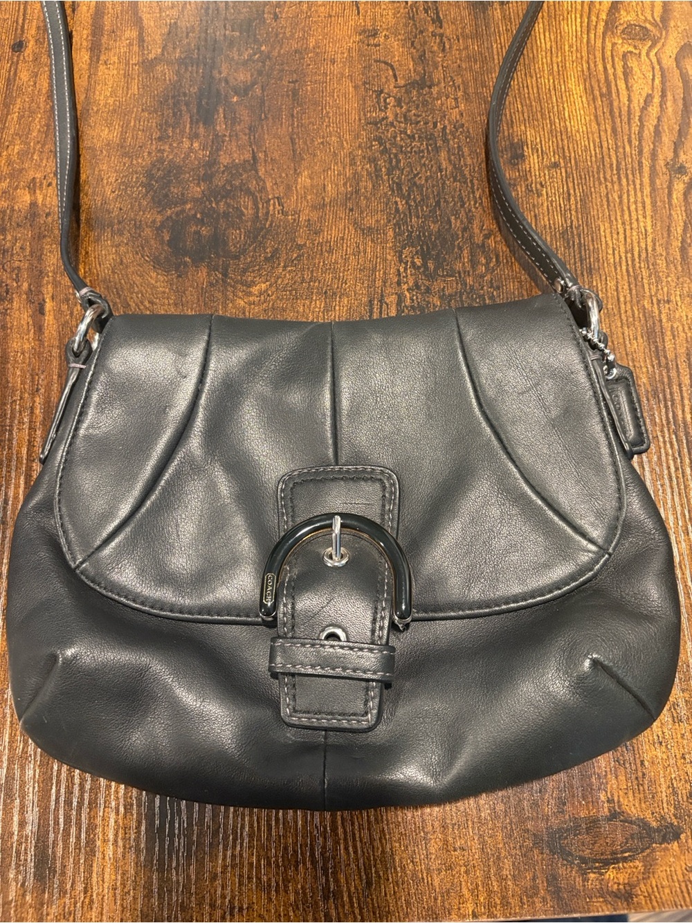 Coach Black Leather Crossbody with Buckle Accent - Picture 2 of 6